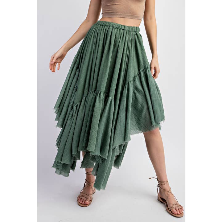 Sweet Generis - Wholesale Skirt - Women's - ASYMMETRICAL RAW-EDGE RUCHED UNEVEN HEMLINE SKIRT