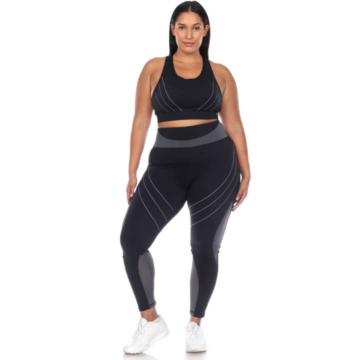 Plus Size Cut Out Back Mesh Sports Bra & Leggings Set for wholesale by WHITE MARK