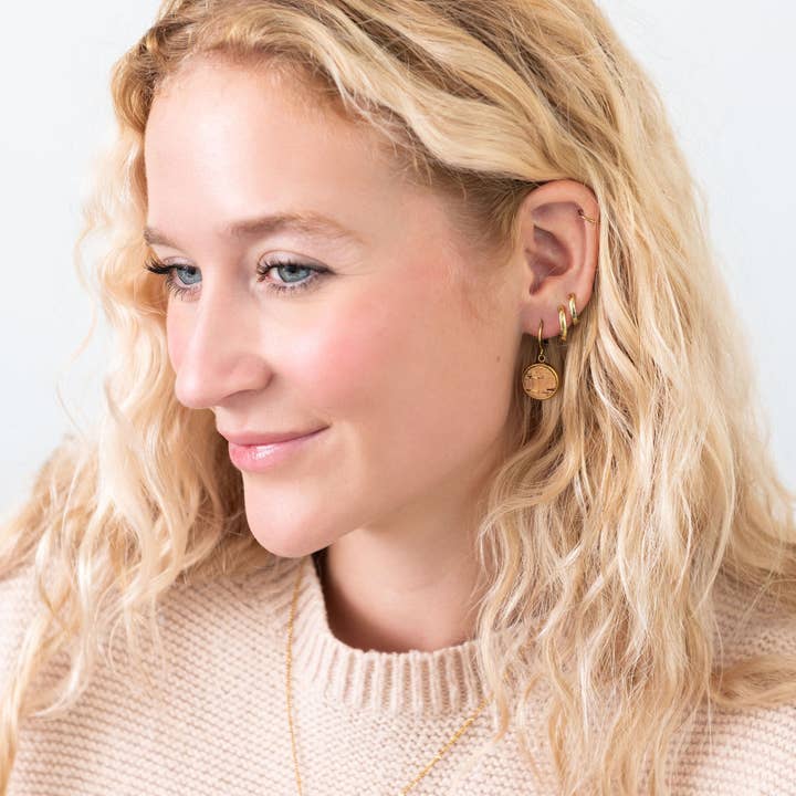 Twisted Hoop Natural Silver Cork Earrings-Round Dangle w/Natural Cork and Gold Accents for wholesale on Faire1