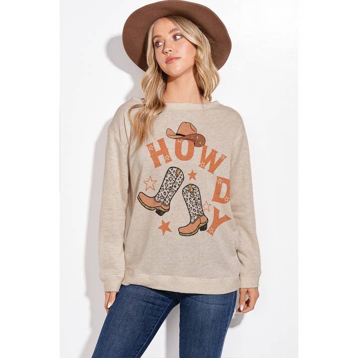 Top a maniche lunghe in french terry con stampa Howdy per la vendita all'ingrosso da parte di Phil Love