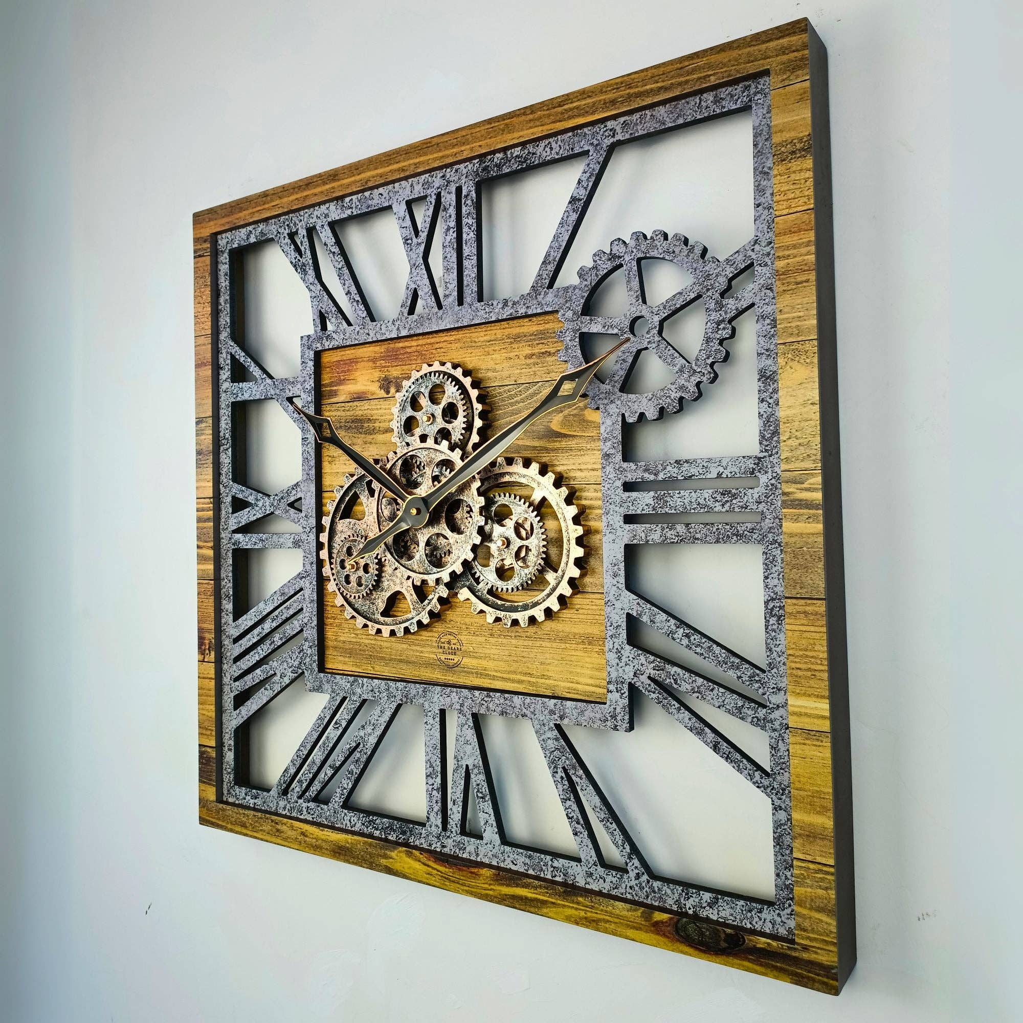 The Gears Clock - Wholesale Wall Clock - AMERICA LINE WALL CLOCK SQUARE 24 INCH WOOD AND STONE4