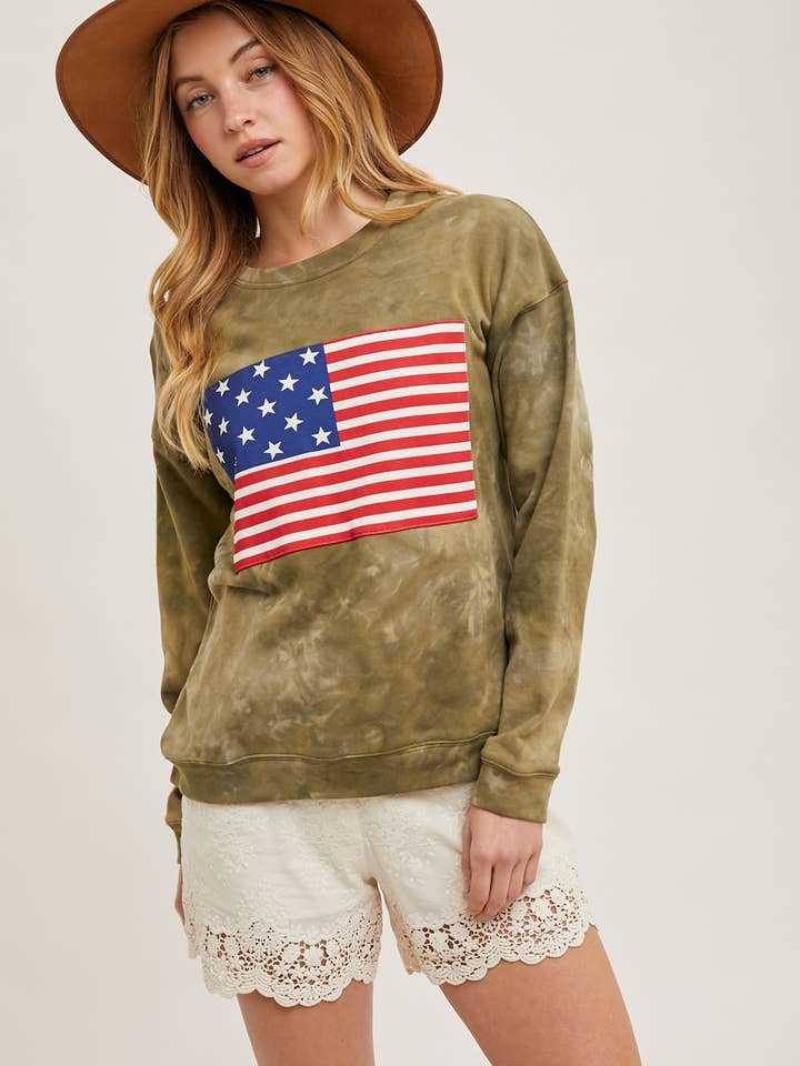 Bluivy - Wholesale Sweatshirt - Women's - US FLAG TIE-DYE SWEATSHIRT PULLOVER - 4TH OF JULY12