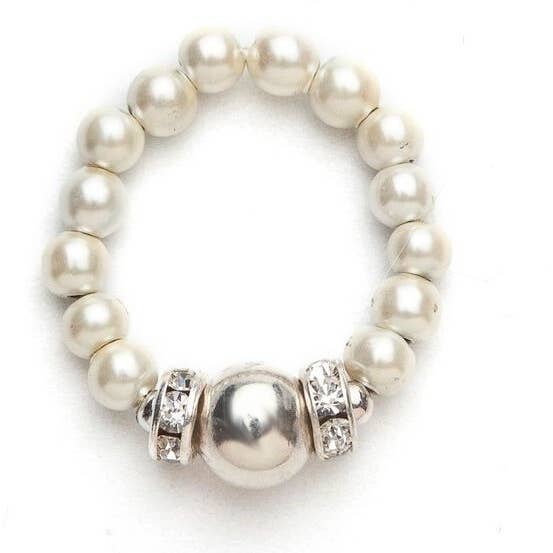 Silver & White Stretch Magnetrim Ring for wholesale by Magnehealth