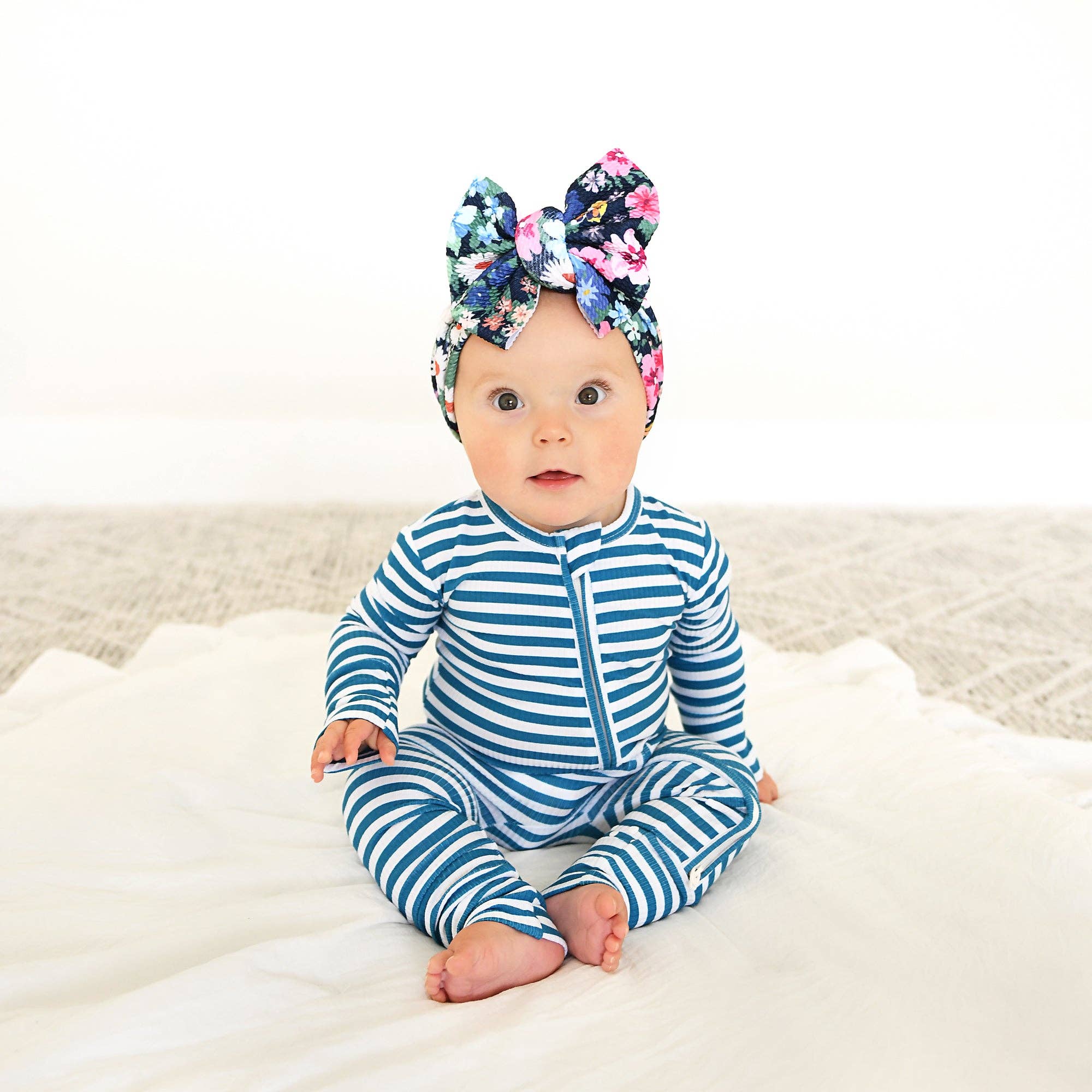 Gigi and Max - Wholesale Jumpsuit - Baby - Cooper Blue Ribbed ZIP Bamboo Striped One Piece 2-Way Zipper7