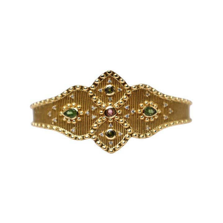 DIAPERIS - Wholesale Cuff Bracelet - ALTHEA GOLD GREEN TOURMALINE BRACELET0