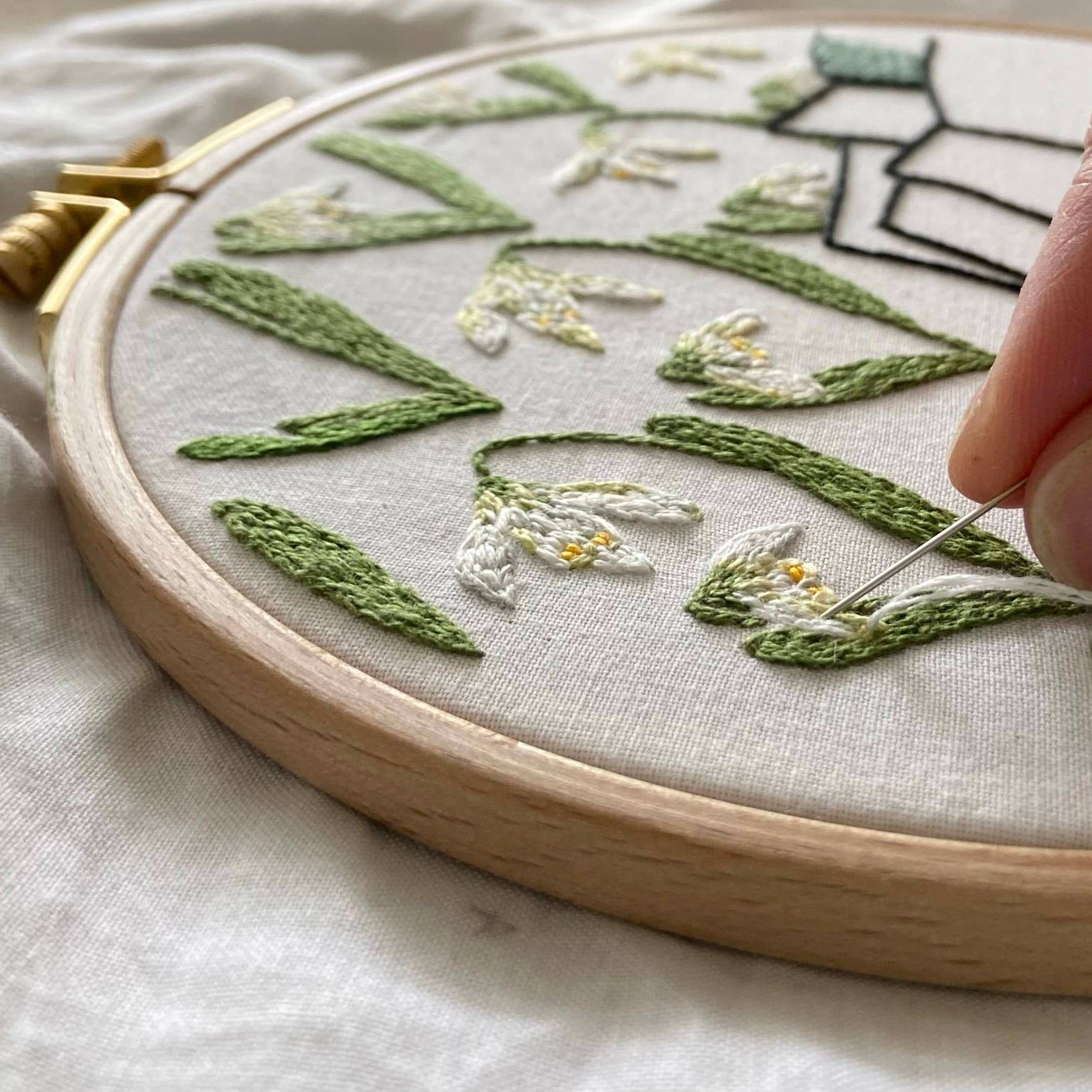 Cream Tea and Lace – Engroshandel Broderitilbehør – broderisæt vintergæk soveværelse, interiørdesign moderne bøjlekunst10