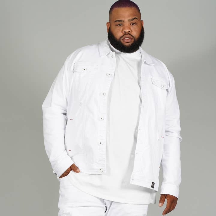 White M1026 Makobi Core Denim Jacket-White for wholesale on Faire