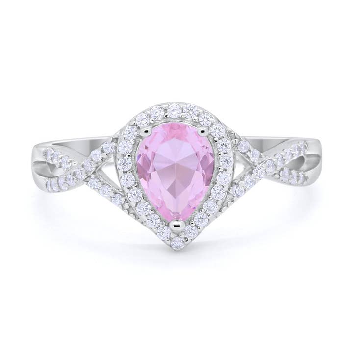 Teardrop Wedding Promise Ring Infinity Simulated Pink Morganite CZ for wholesale by Blue Apple Imports