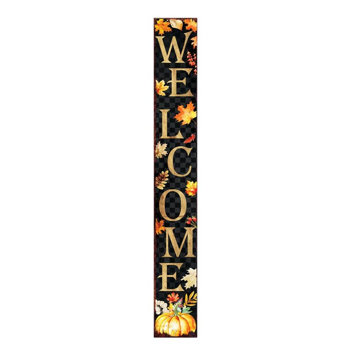 72" Black Gold And Orange Solid Wood Welcome Leaves Porch Sign for wholesale by HomeRoots
