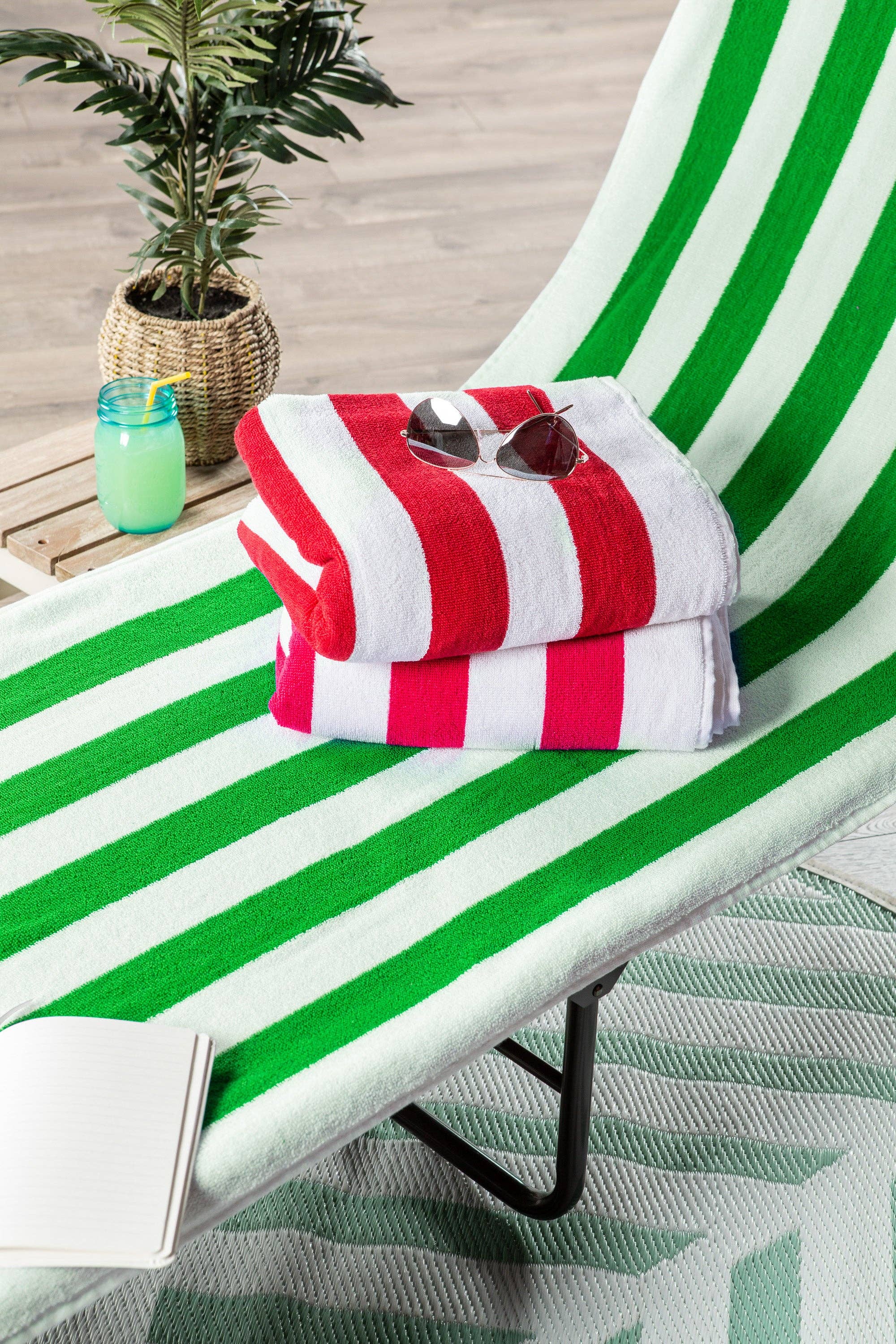 Welcome Home Unbeatable Deals - Wholesale Beach Towel - Green Stripe Lounge Chair with Beach Towel Top3