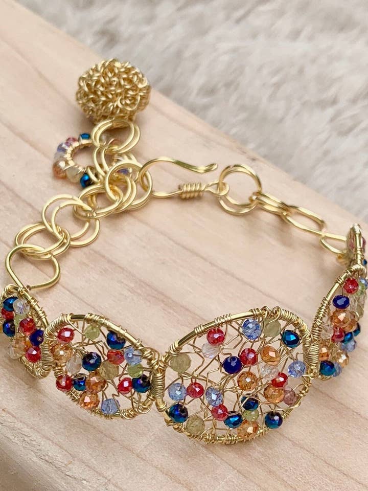 Wire Wrapped Multicolor Tsjechische kralen armbandvrije verzending-Handgemaakt/Artisan armband-bruids armband-bruiloft armband voor wholesale door Diana Wingert Jewelry