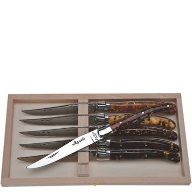 Jean Dubost 6 Steak Knives Acrylic Tortoiseshell handles for wholesale by The French Farm