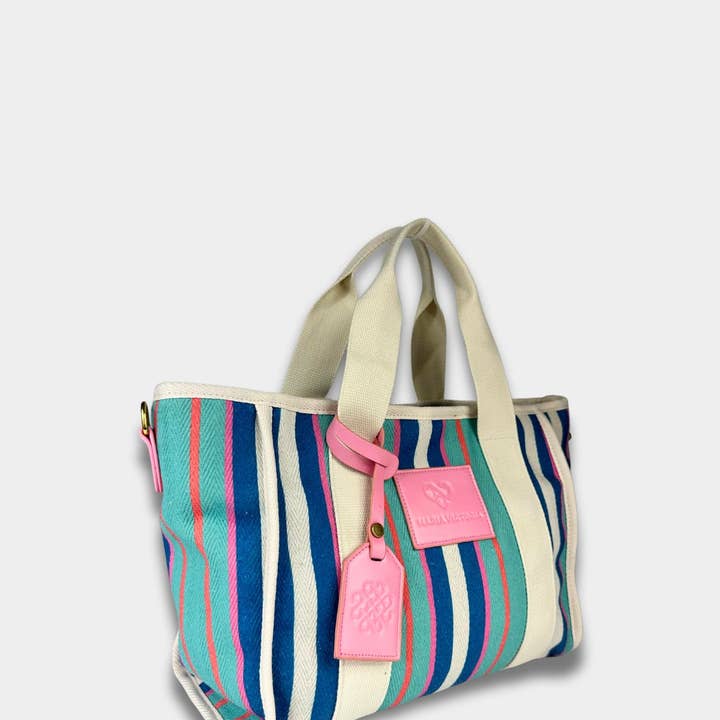 Maria Victoria - Wholesale Tote Bag - Women's - MV Canvas Striped Tote Blue