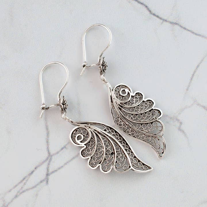 Filigranist Jewelry – wholesale Hängande örhängen – Filigran konst ängel vingar Silver Dingla Drop Örhängen