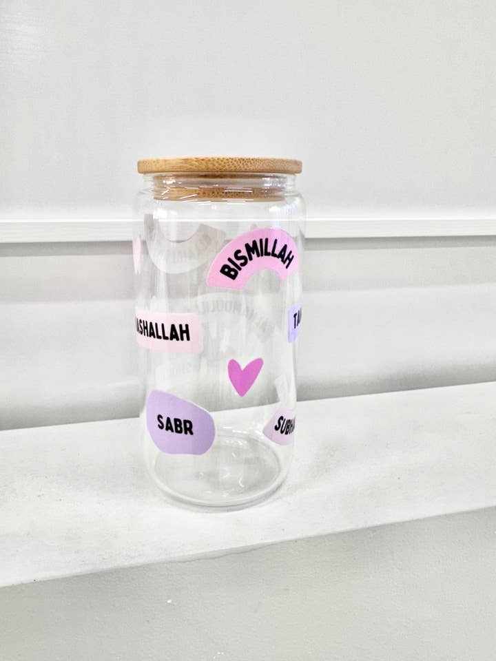 16oz coffee glass words of affirmation for wholesale by Nour Emporium