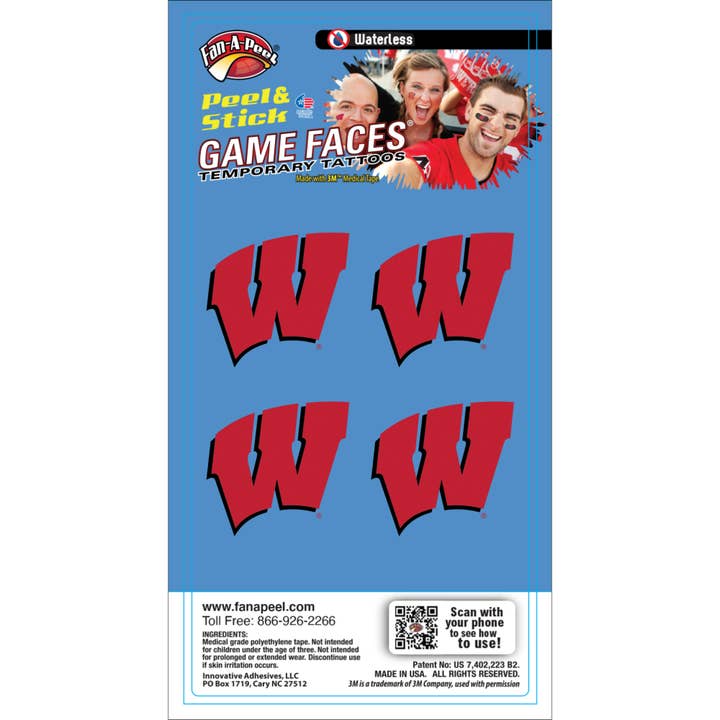Tatuajes temporales de Wisconsin Game Faces® para venta al por mayor de Fanapeel / Gamefaces