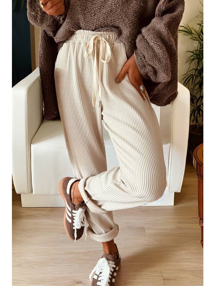 PRETTY BASH - Wholesale Pants - Women's - Solid Corduroy Drawstring Elastic Waist Pants6