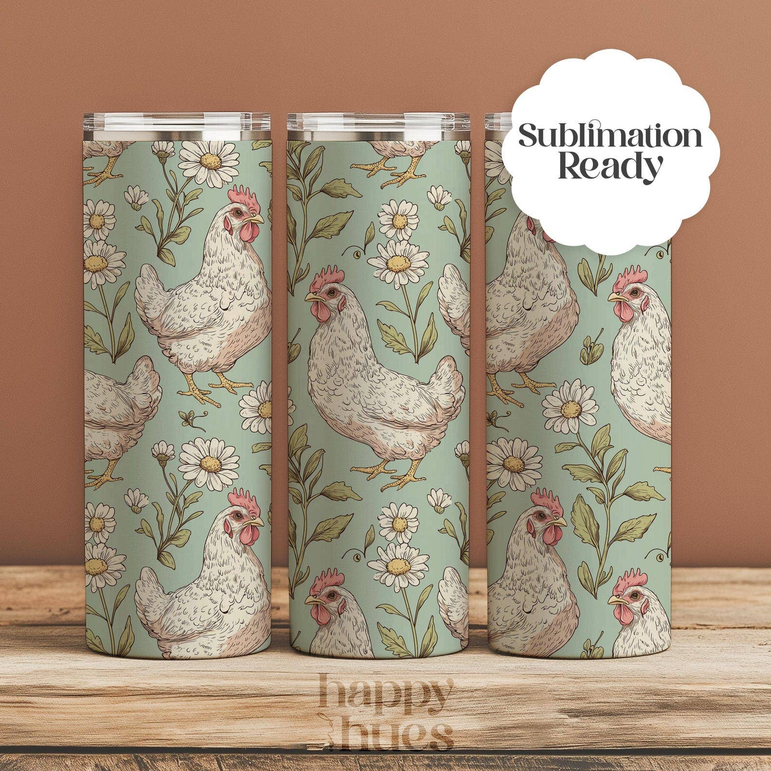 Dm Crafting - Wholesale Insulated Mug/Tumbler - Chickens Tumbler, 20oz Skinny Tumbler, Western Flowers Cup