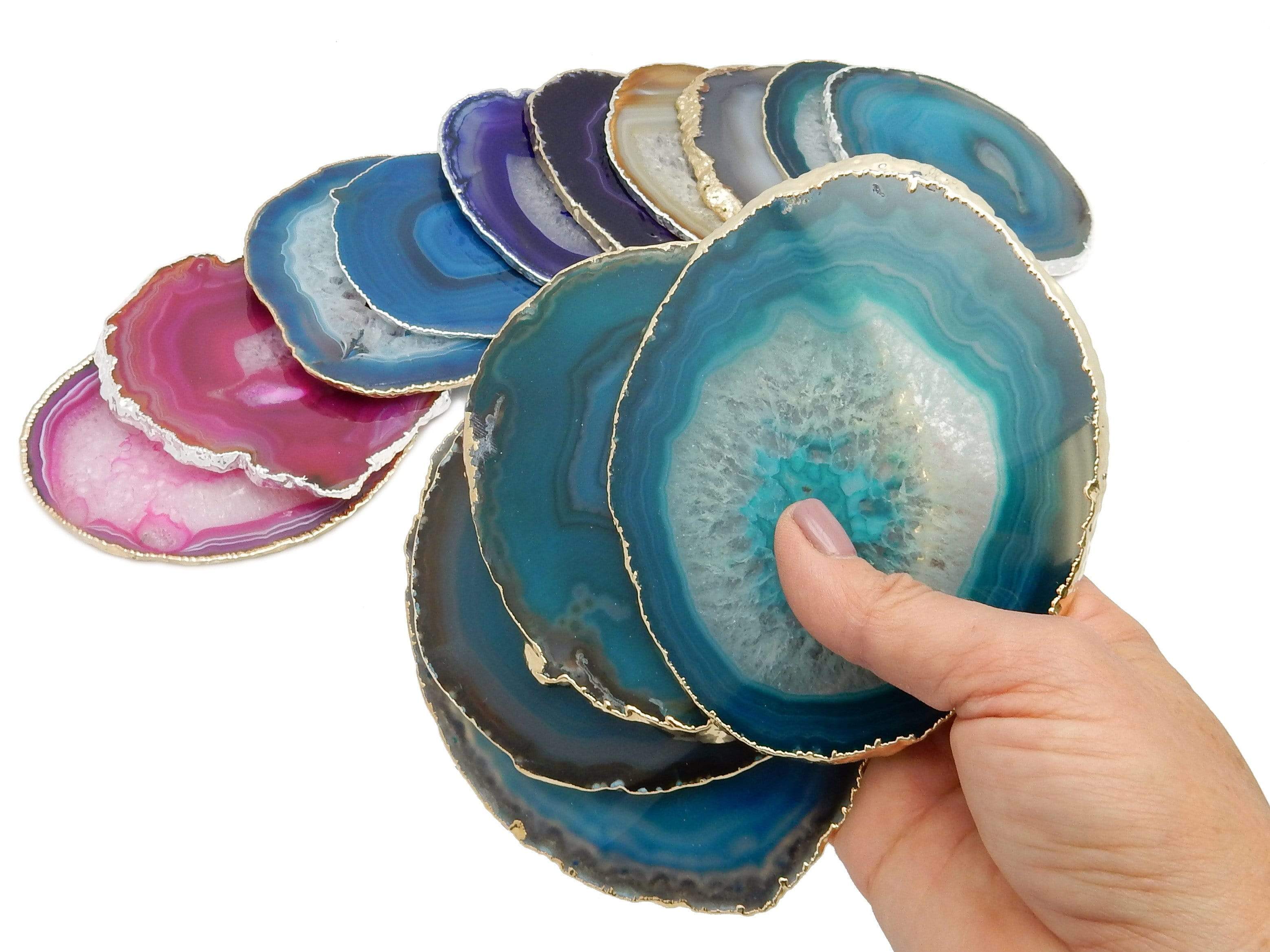 Rock Paradise - Wholesale Coasters - Set of 4 Agate Crystal Coasters Gold /Silver Electroplated 5