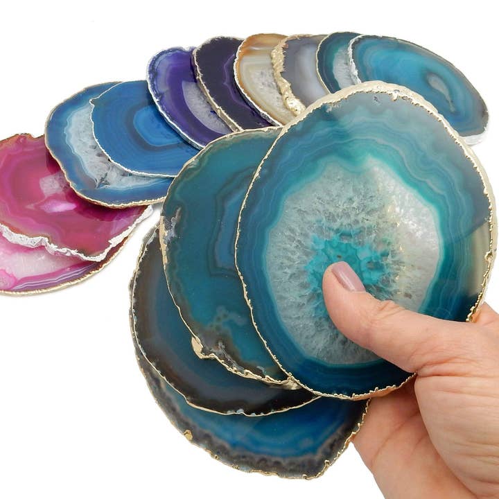 Rock Paradise - Wholesale Coasters - Set of 4 Agate Crystal Coasters Gold /Silver Electroplated 5