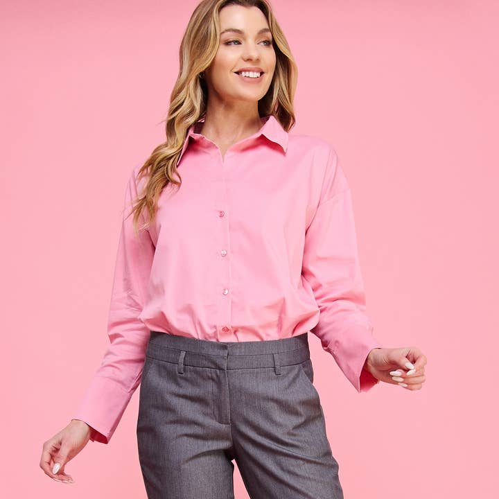 FREEZIA - Wholesale Button Down Shirt - Women's - 4th of july BUTTON DOWN COLLAR WHITE SHIRT-F7491810