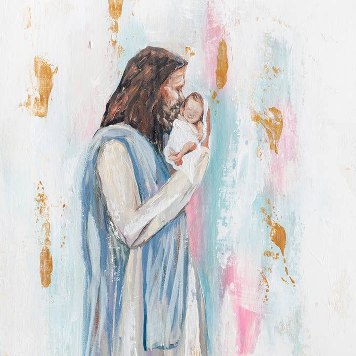 Mackenzie Kissell Art - Wholesale Art Print - Jesus and Baby 'I Knew You' in Acrylic Gold Frame 4x6