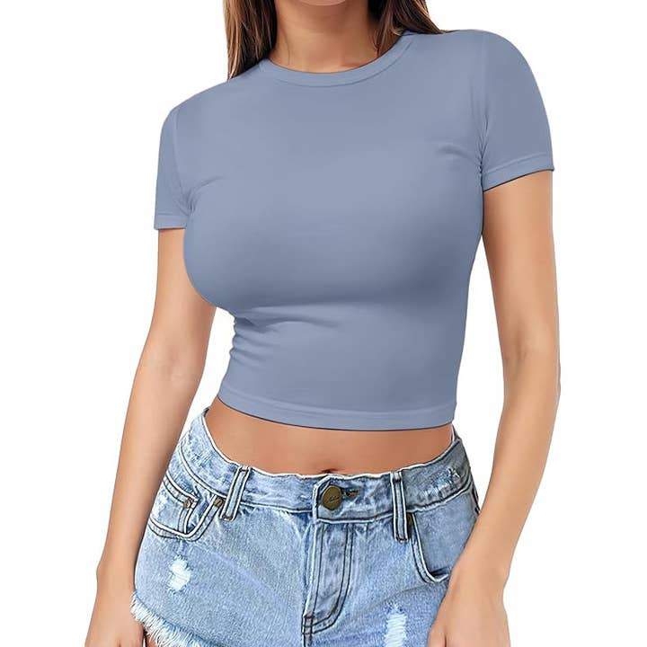Rosa Clothing - Wholesale T-Shirt - Women's - Classic Fitted Short Sleeve Crop T-Shirt 11 Colors