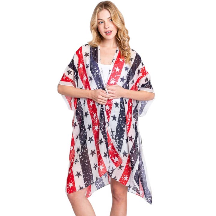 LA Jewelry Plaza - Wholesale Kimono - Women's - Distressed American Flag Mix Printed Light Weight Kimono2