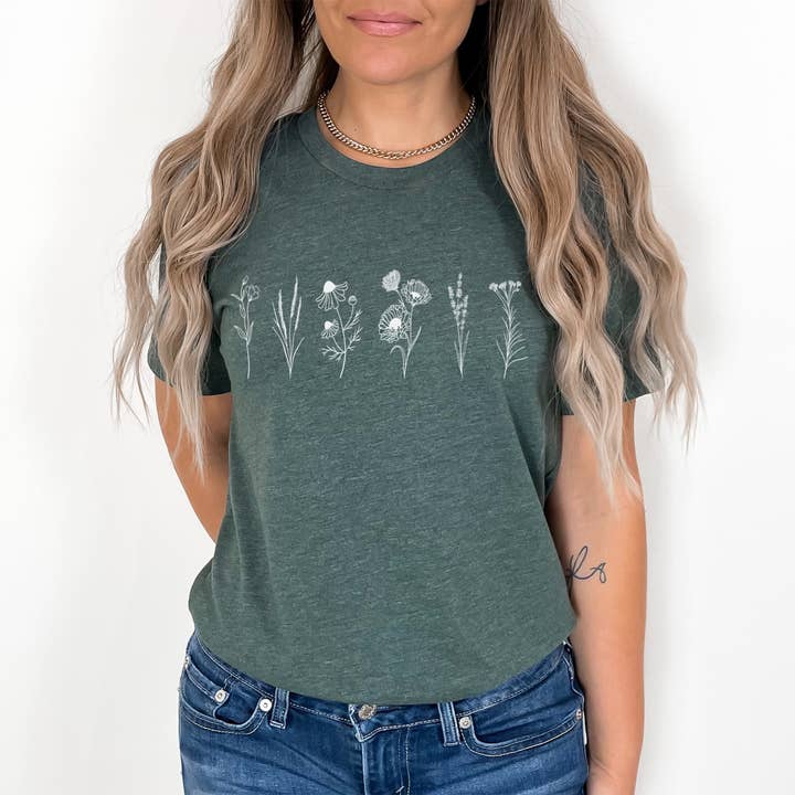 Humm & Willow – Großhandel T-Shirt mit Siebdruck – Damen – Wildblumenhemd - Frühlingsblumenhemd - Blumenhemd6