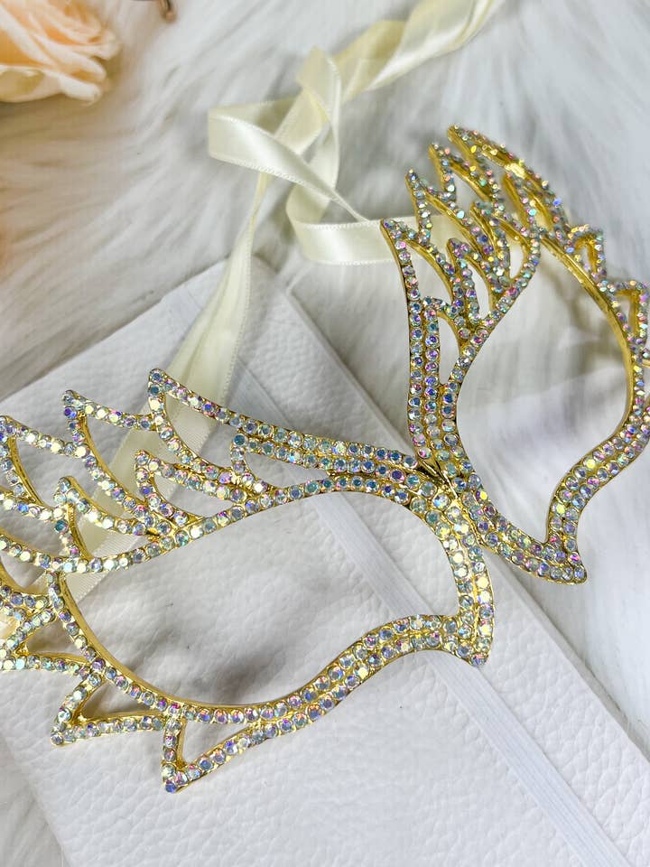 Happy Dream Gifts - Wholesale Costume – Women's - Gold Masquerade Mask, Venetian Mardi Gras AB Crystal Mask2