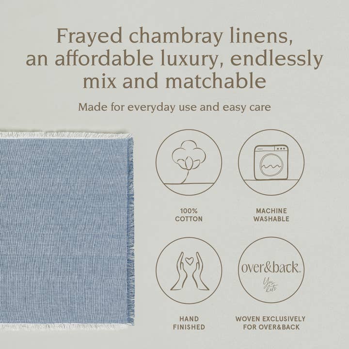 over&back - Wholesale Placemat - Over&back Set of 4 Woven Frayed Chambray Placemats