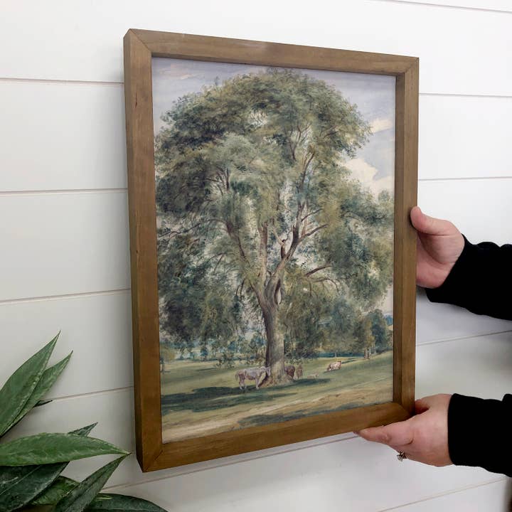 Hangout Home – Impressão artística por atacado – Cavalos by the Grand Oak Tree - Arte de parede em tela de cavalo - Moldura1