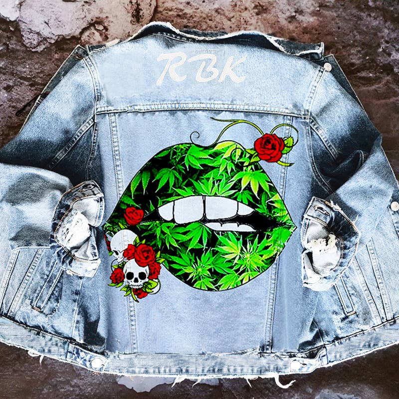 Tourtiwi - Wholesale Denim Jacket - Women's - Women's skull rose green lips denim jacket0