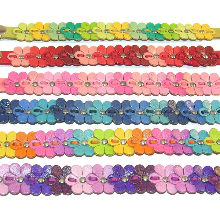 Lederblumenarmband in Regenbogenfarben für den Großhandel von Sunflower Handmade leather inc