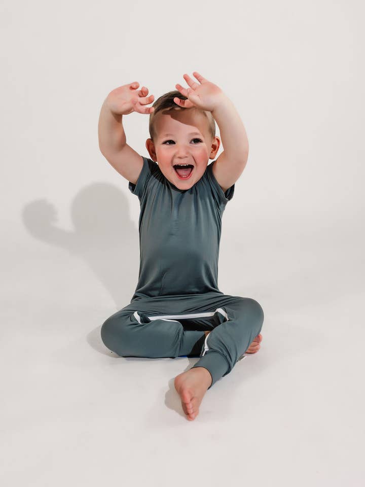 Deep Teal Bamboo Lyocell Zip Romper for wholesale by Zipease
