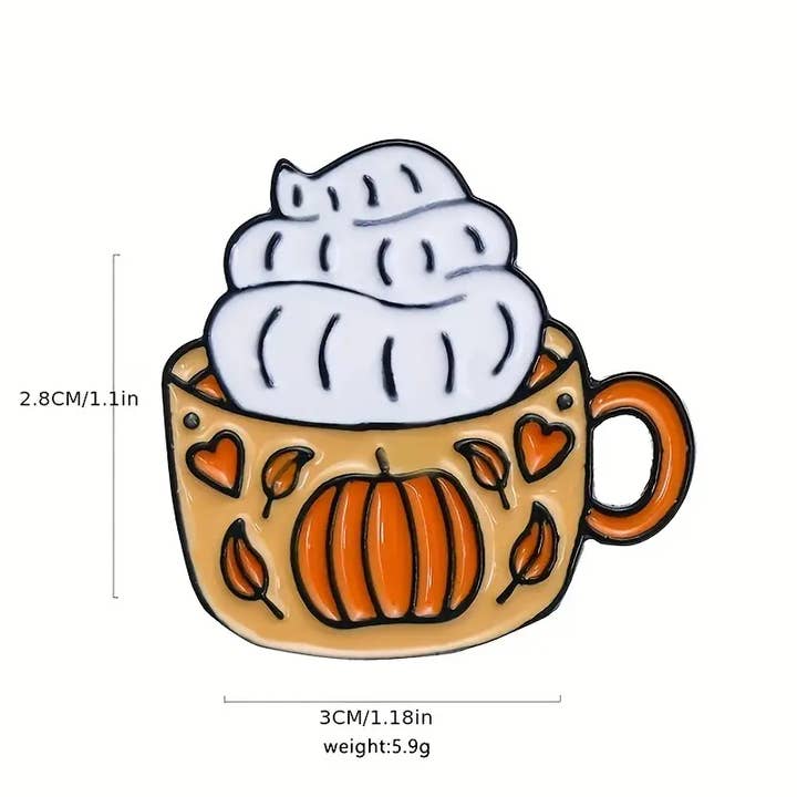 Magnifique Hearts - Wholesale Brooch - Cute Pumpkin Spice Latte Cup Brooch - Lapel Pin, Fall theme1