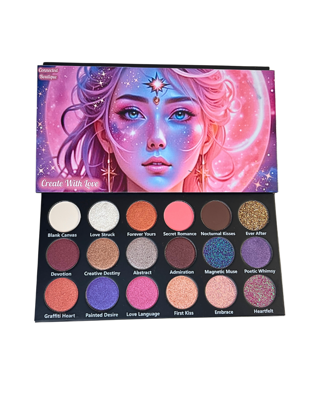 Connected Boutique - Wholesale Eyeshadow Palette - Create With Love 18‑Shade Eyeshadow Palette – Mattes, Shimmers & Glitters2