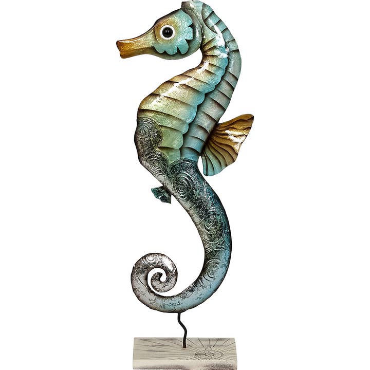 Rustic Seahorse Stand 7X18" - Metal & Capiz Art for wholesale by HS Seashells