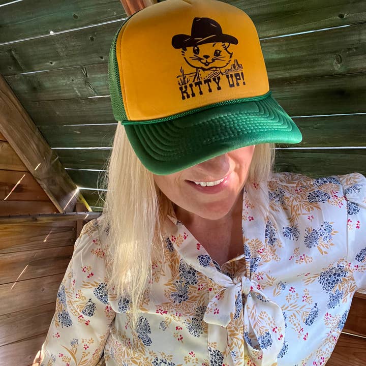 The Coin Laundry - Wholesale Trucker Hat - Women's - Kitty Up Trucker Hat - Cowgirl Cat Mesh Back Baseball Hat
