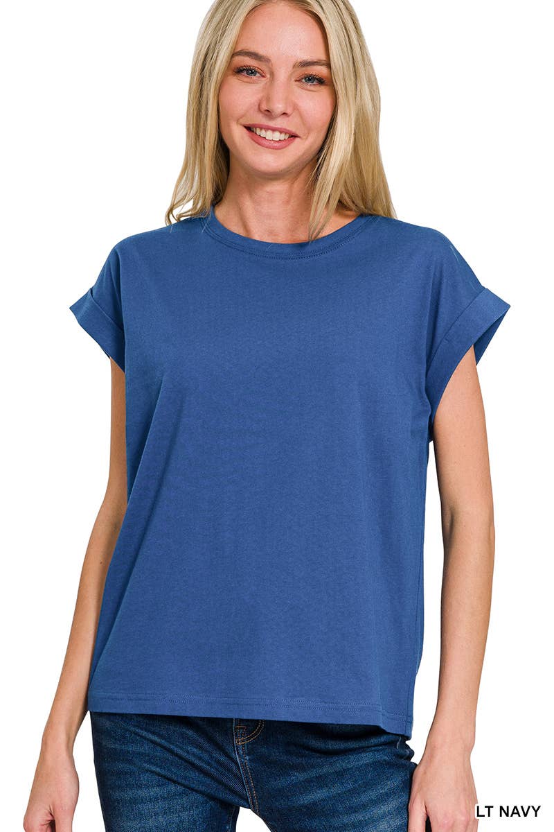42POPS - Wholesale T-Shirt - Women's - `.Round Neck Folded Short Sleeve T Shirt2