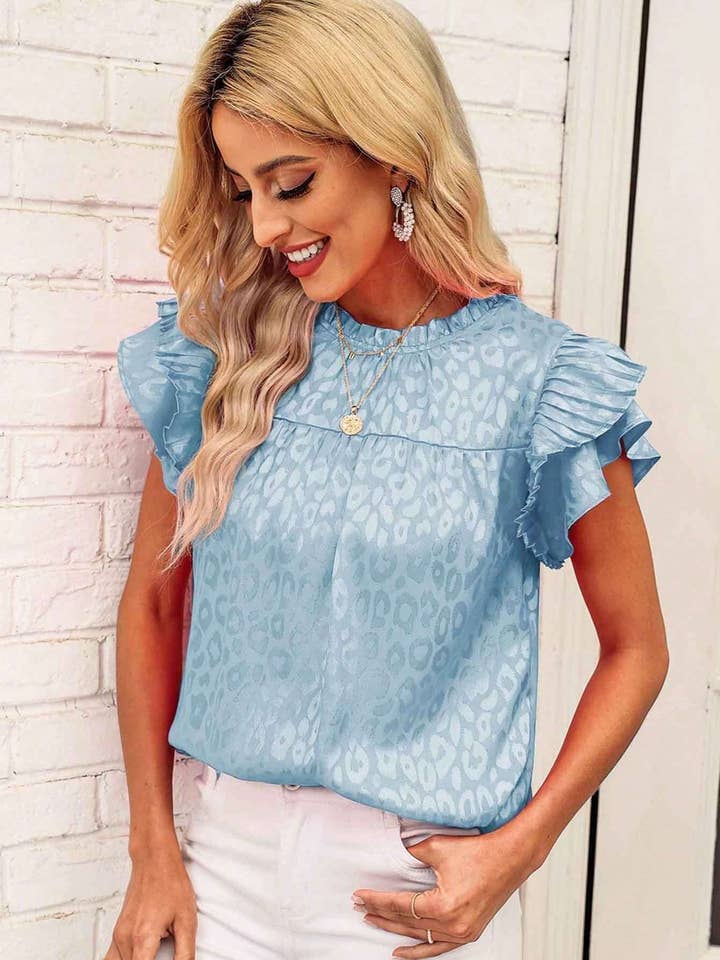 Suhkasana - Wholesale Blouse - Women's - Women's Printed Lotus Leaf Sleeve Wavy Collar Top