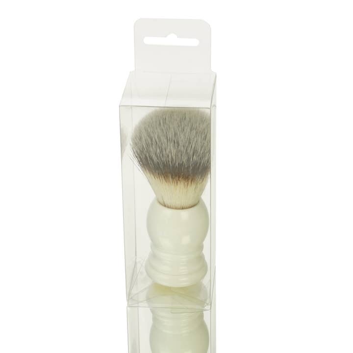 Shaving brush, synthetic hair, with white acrylic handle Height 9.5 for wholesale by Fantasia R. Espig KG