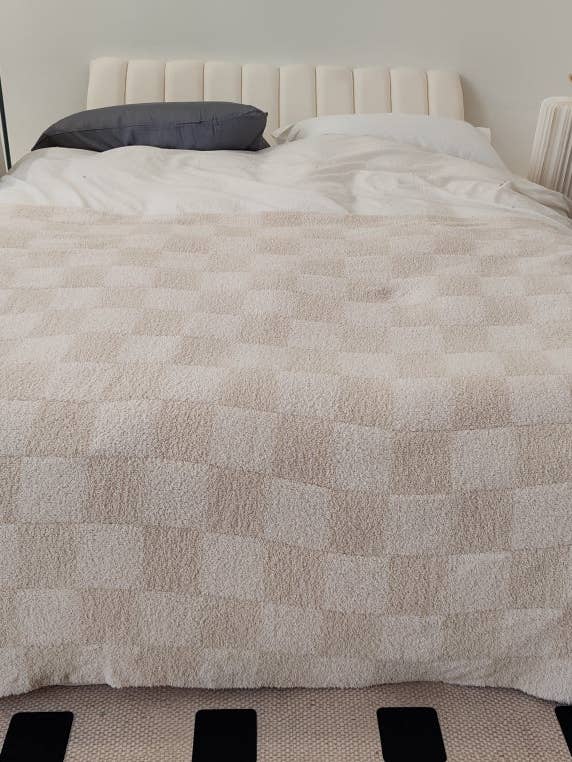 Luxe Blanket - Grey Beige Checkered RTS for wholesale by The Classy Cloth WS