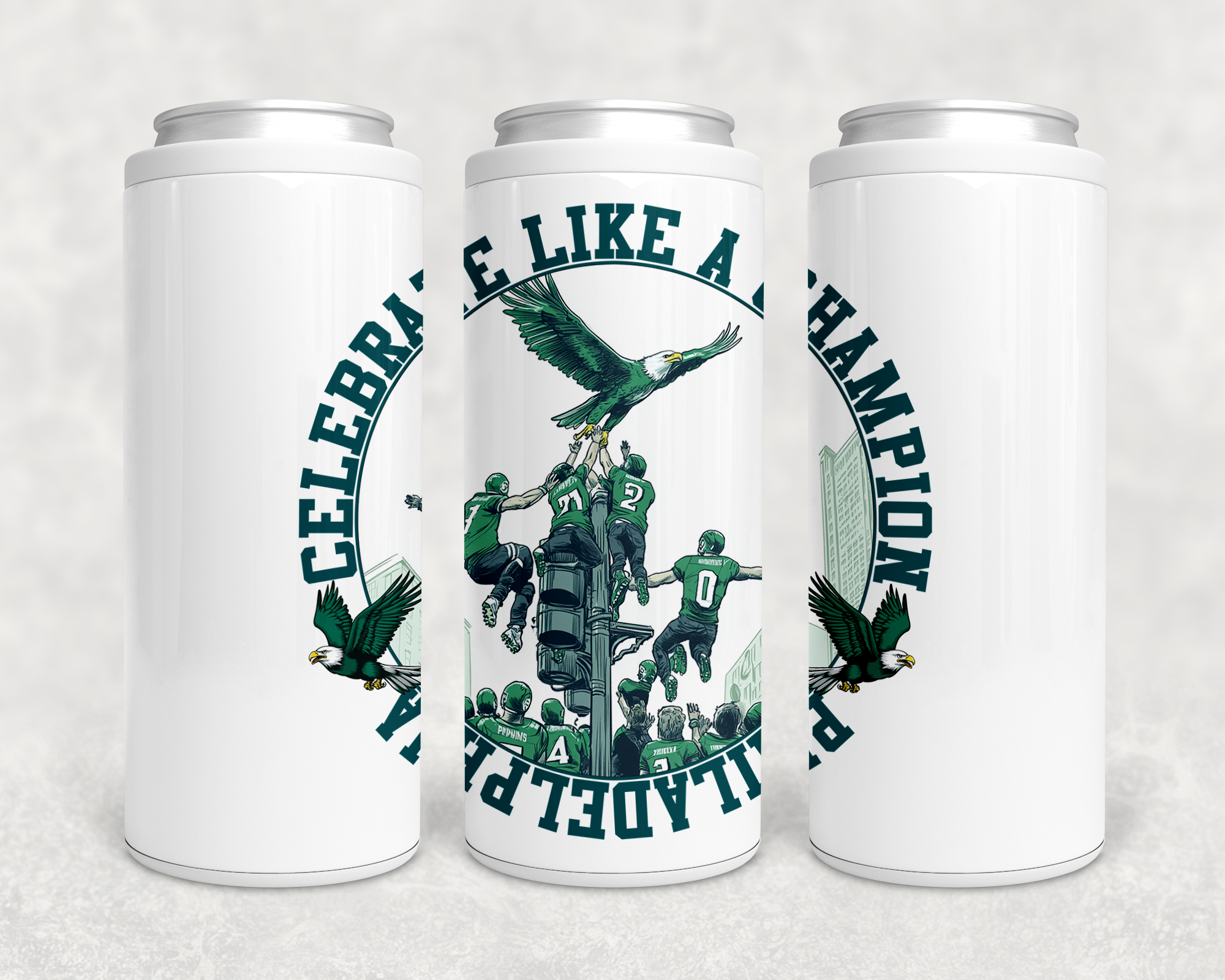 Into The Desert - Wholesale Drink Huggers & Koozies - Philadelphia Celebrate Like a Champion Can Cooler1