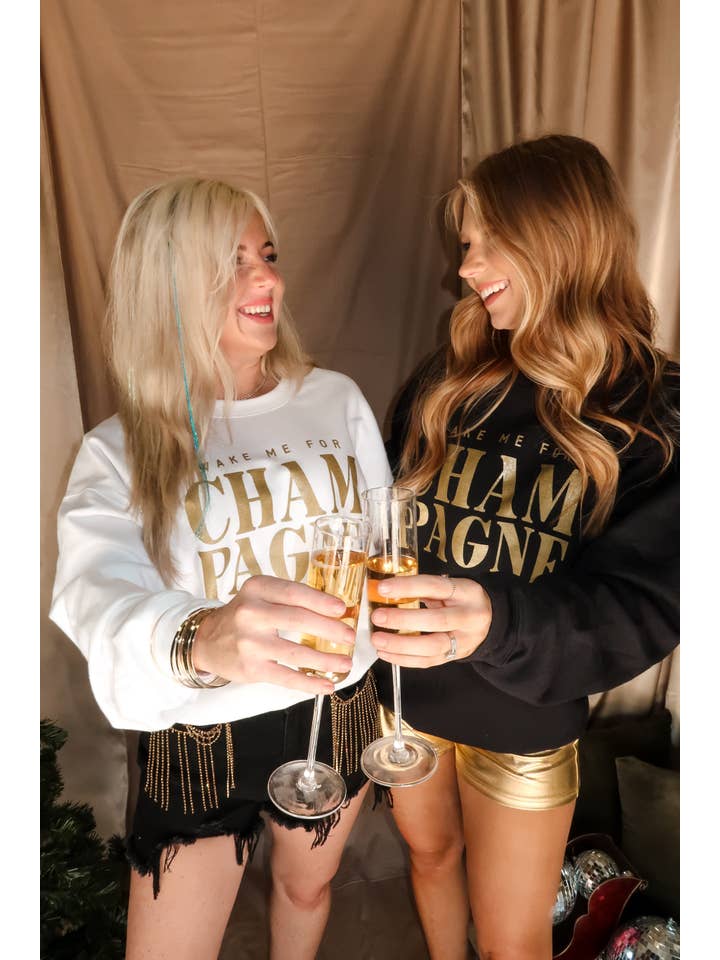 Southern Bliss Co. - Wholesale Graphic Sweatshirt - Women's - Wake Me For Champagne White Sweatshirt