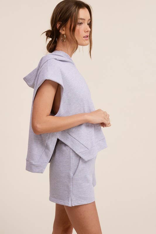 Mimosa - Wholesale Lounge Set - Women's - Padded Shoulder Hoodie Top and Shorts Matching Set3