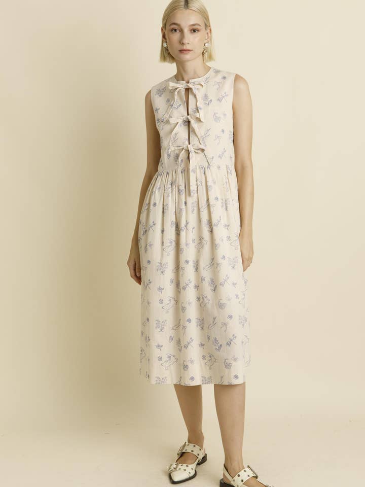 AD1968 - PRINTED MIDI DRESS W/ TIES for wholesale by Aureum