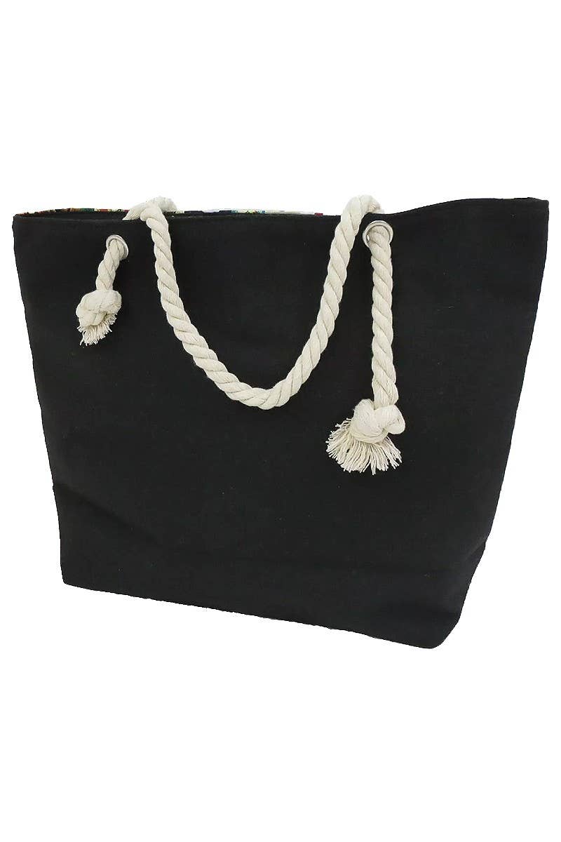 BLACK La Loteria Portrait Rope Handle Canvas Tote Bag for wholesale on Faire4