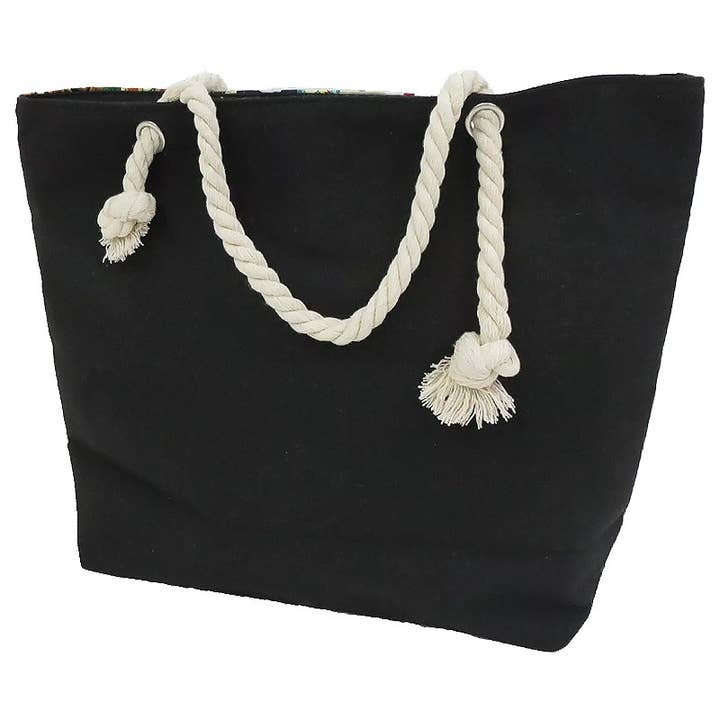 BLACK La Loteria Portrait Rope Handle Canvas Tote Bag for wholesale on Faire4