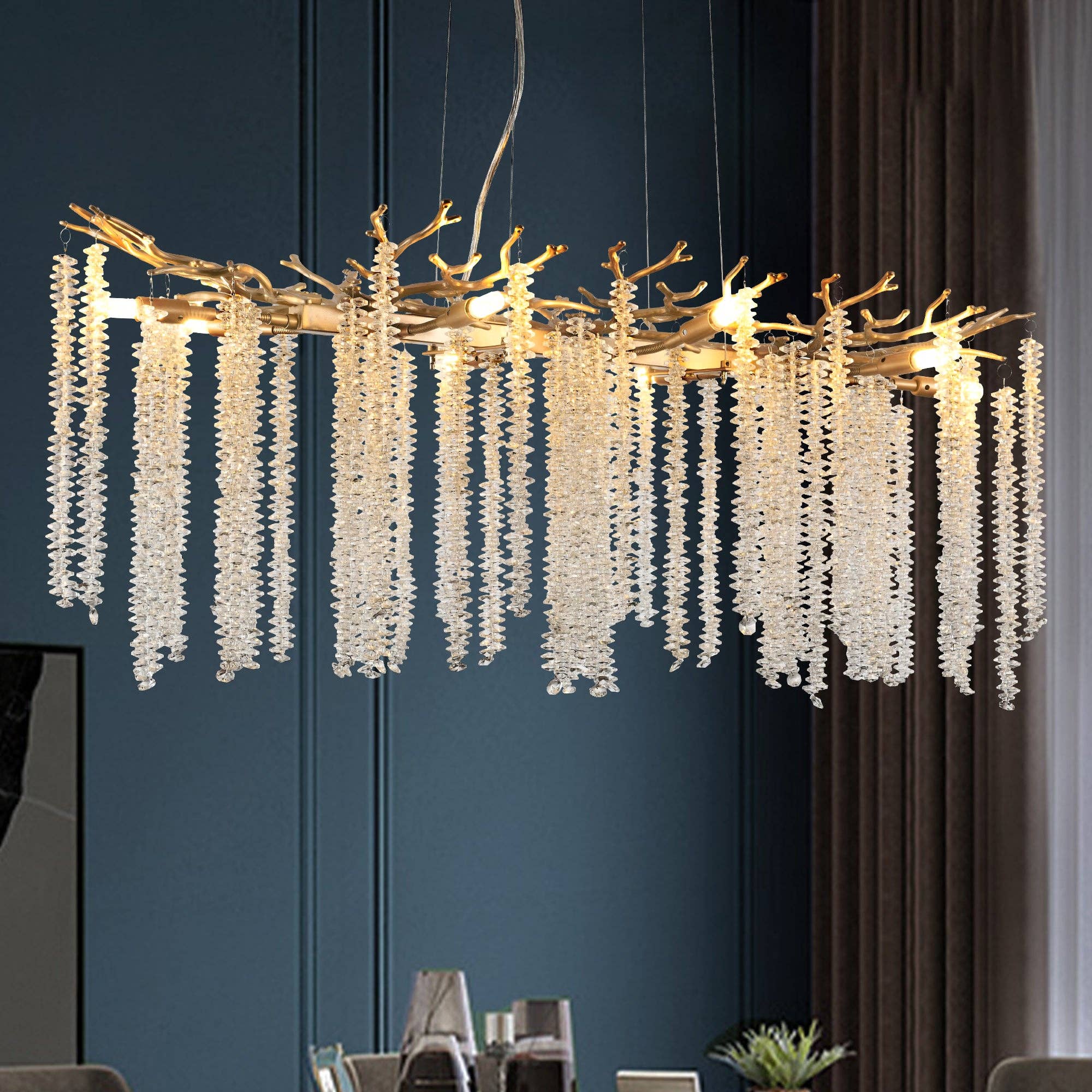 39F Inc. - Wholesale Chandelier/Hanging Light - 39"Modern Golden Pendant Light ＆ Cascading Crystal Strands7